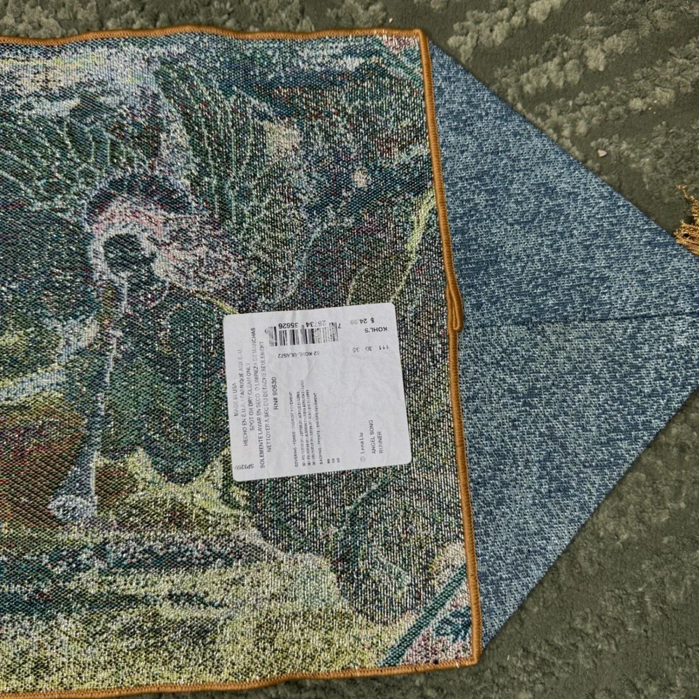Lena Liu Angels Woven Tapestry Table Runner Tassels Glitter Whimsigoth Vintage